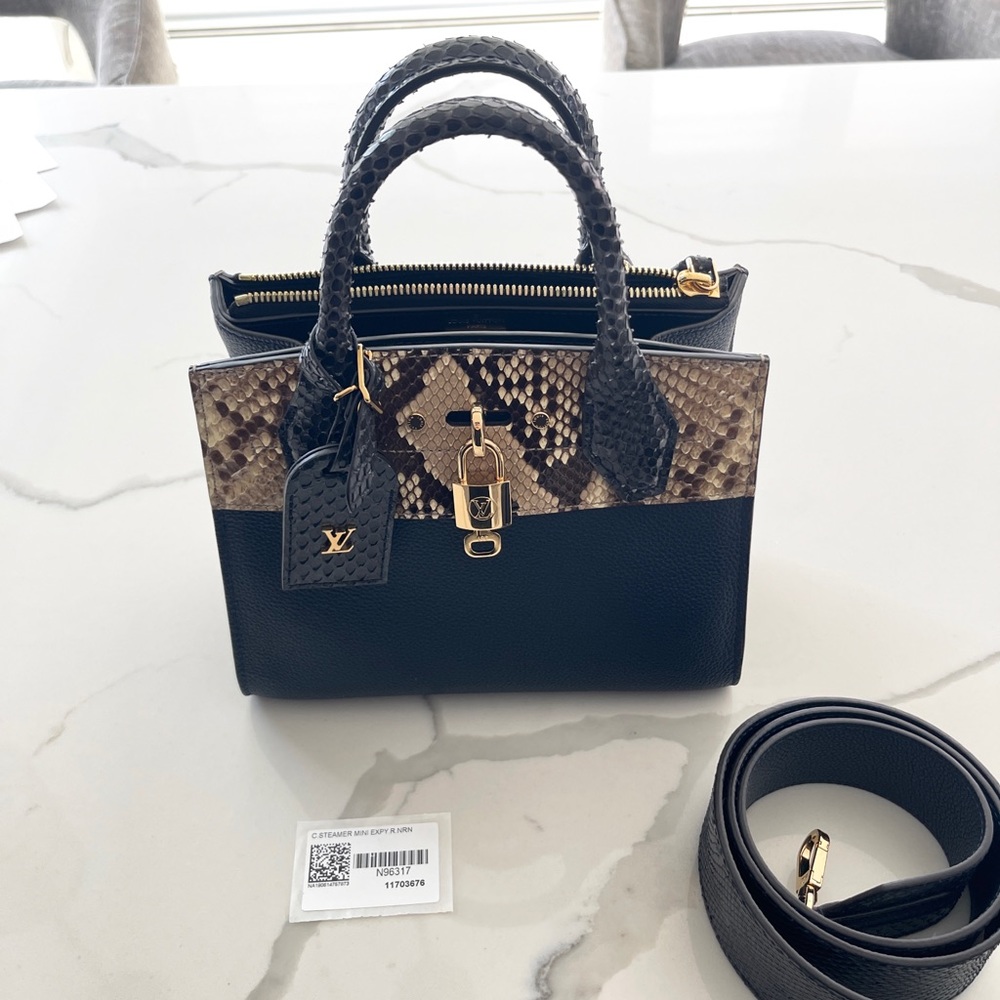 Authentic Louis Vuitton Mini City Steamer Exotic Python and Black Leather
